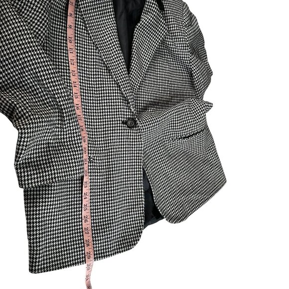Wool Blend Houndstooth Blazer Black Velvet Collar Oversized Boxy Fit Sz 12 - Picture 12 of 12